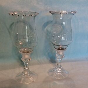 Home Interiors Glass Candle Holders Set Of 2 Etched Glass Globes With Holders
